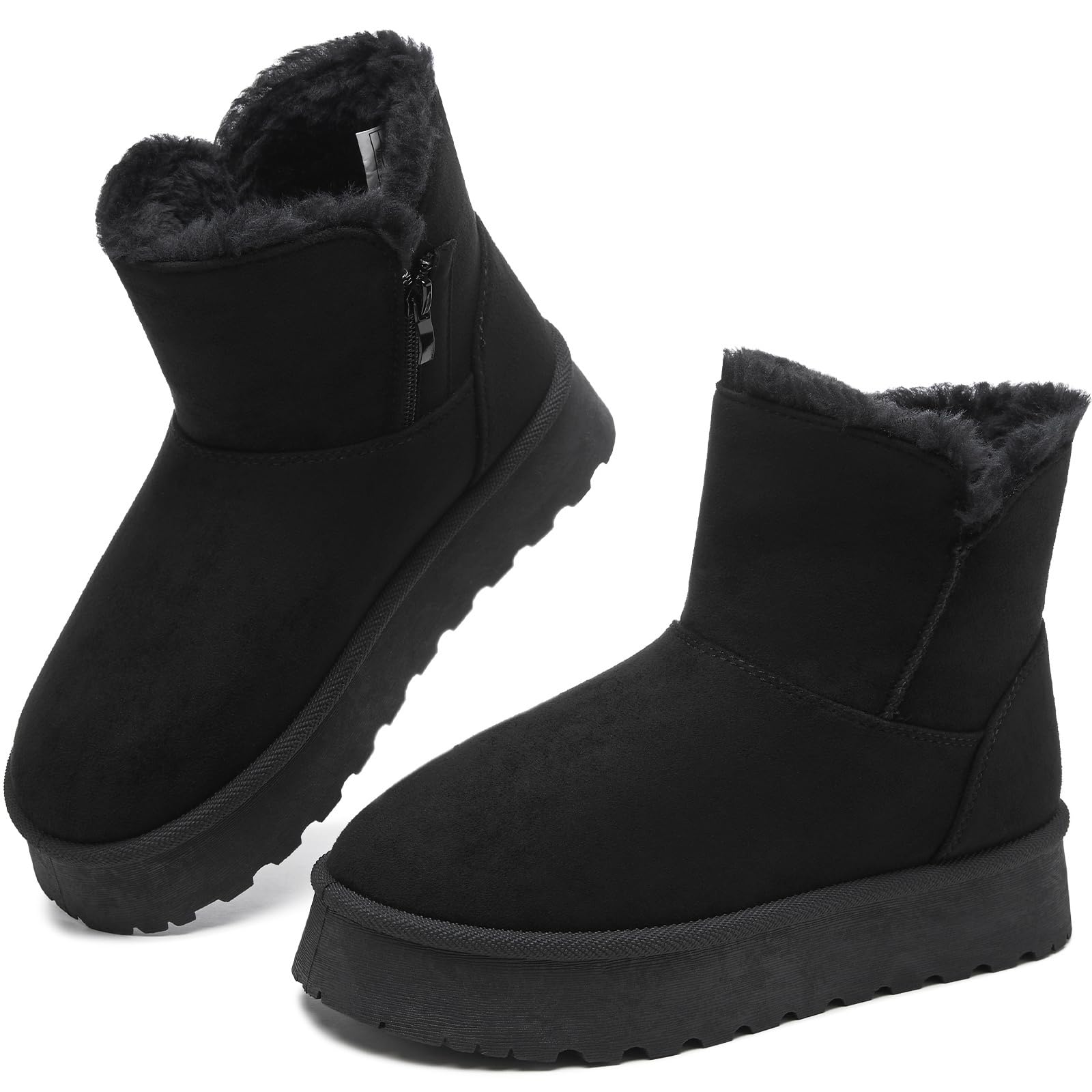 THATXUAOV Womens Ankle Winter Boots Anti-Slip Suede Mini Boot For Women Side Zipper Platform Slip On Snow Boots