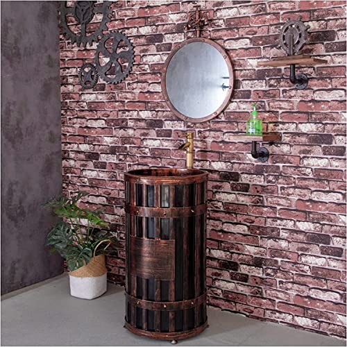 Freestanding Pedestal Sink For Home Or Hotel, Free Standing Vanity Basin Bathroom Vanity Unit Basin Sink Gloss Full Pedestal Bathroom Sink Cabinet Under Basin Unit ( Color : Red Copper , Size : With M #TOP4