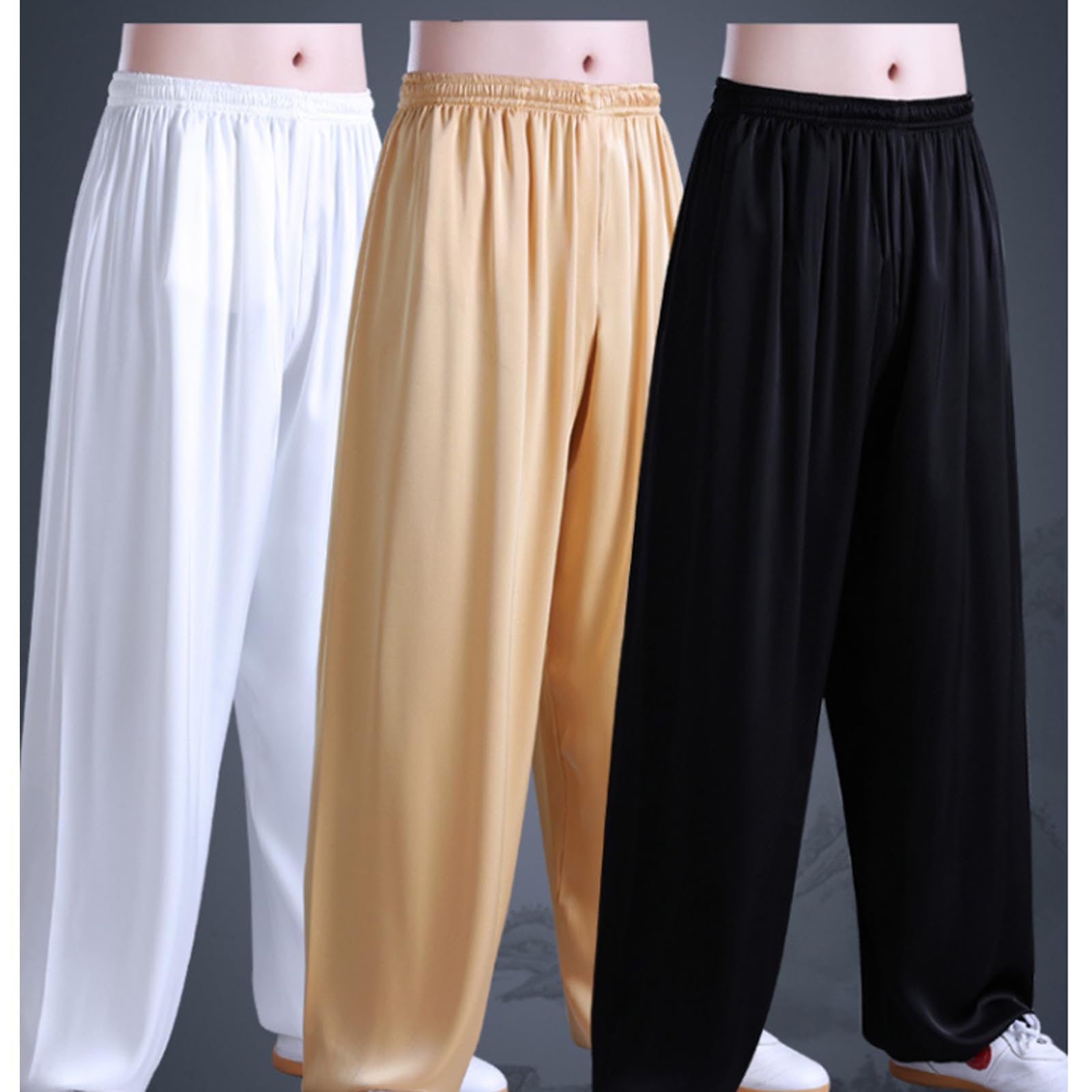 Unisex Kung Fu Hose Eisseidenstoff, Atmungsaktive Tai chi Hose Schwarz Herren Damen mit Taschen, Chinesische Kampfkunst Freizeithose Trainingshose für Tai Chi, Yoga, Joggin(Size:XL,Color:Black)