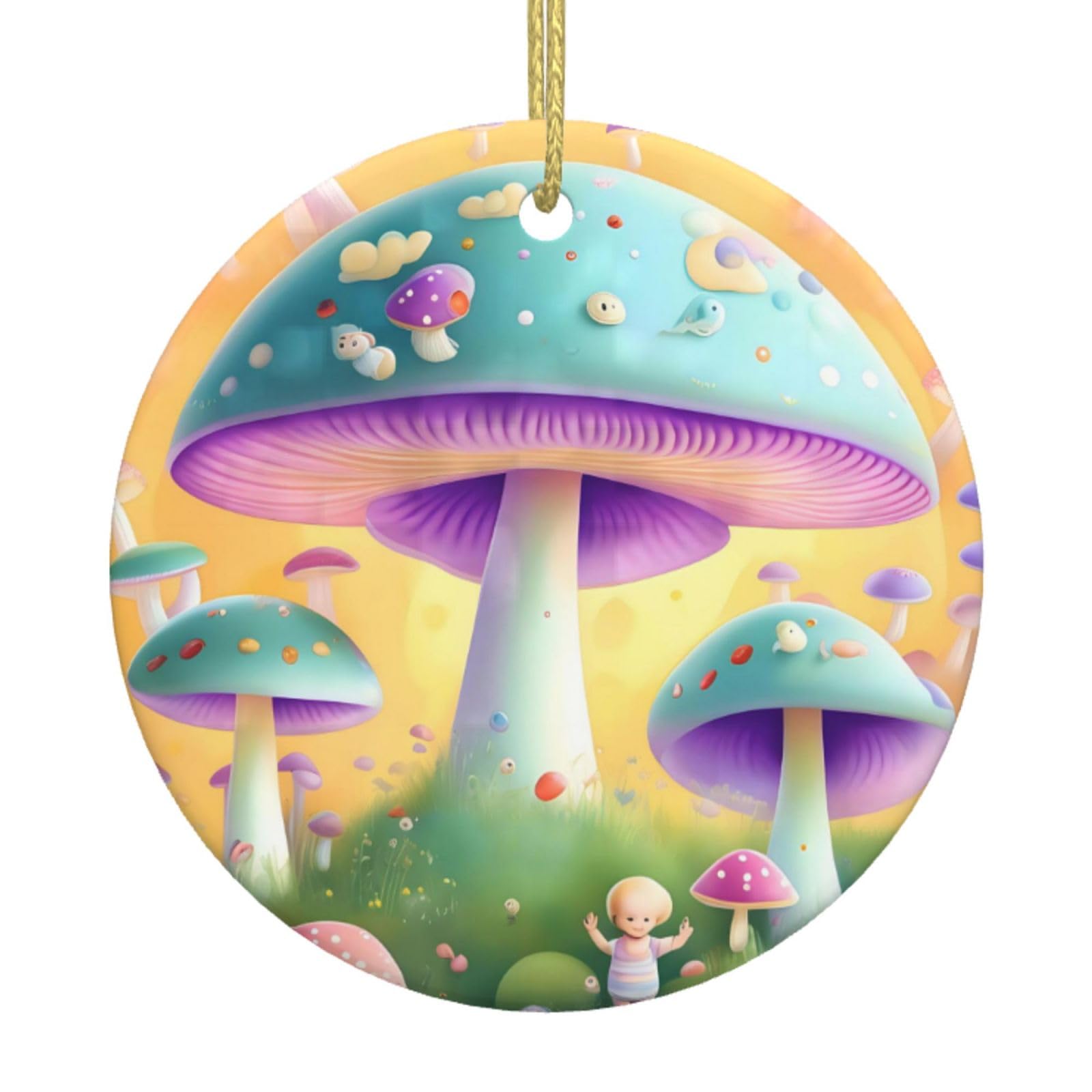 Fantasy Mushroom Printed Christmas Tree Ceramic Ornaments Holiday Decoration Christmas Unique Pendant for Christmas Party