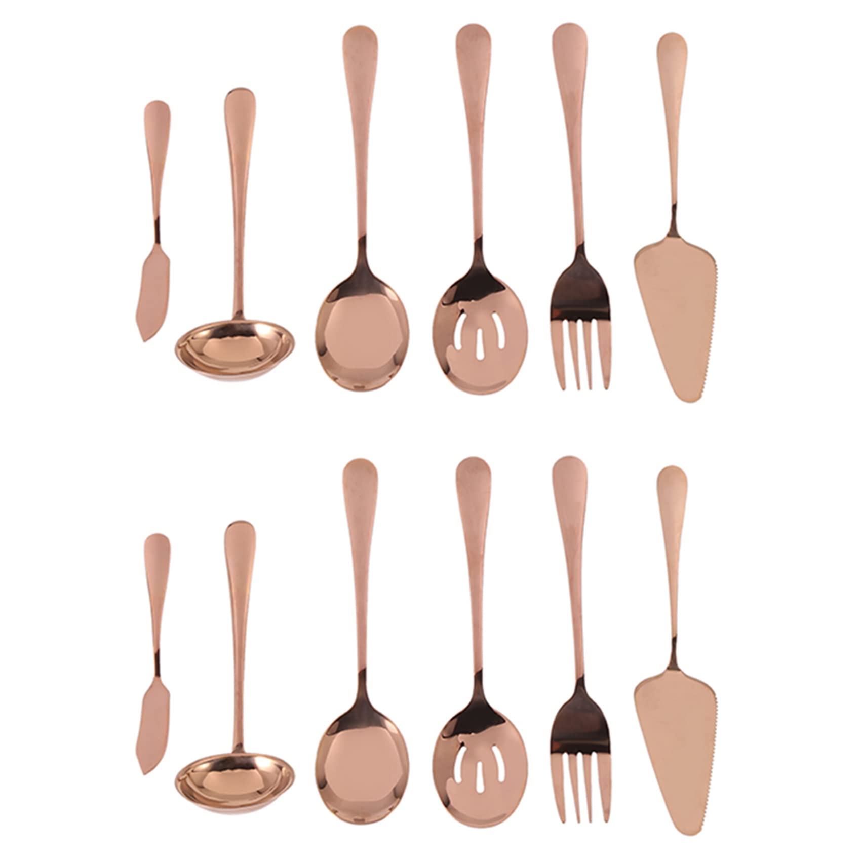 Hndhbfgrt 12-Piece Serving Flatware Silverware Set, Serving Utensil Set,Include Cake Server, Slotted Serving Spoon Rose Gold