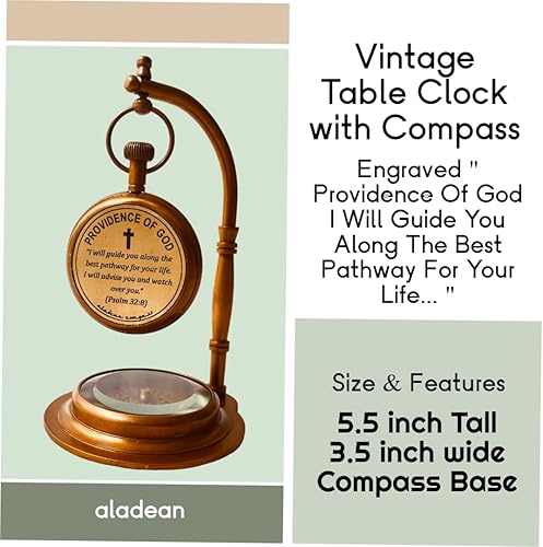 Miniatura 4 de ALADEAN Reloj de mesa de latón con brújula  Reloj de escritorio Path of God  Reloj de estante de regalo religioso vintage decorativo cristiano
