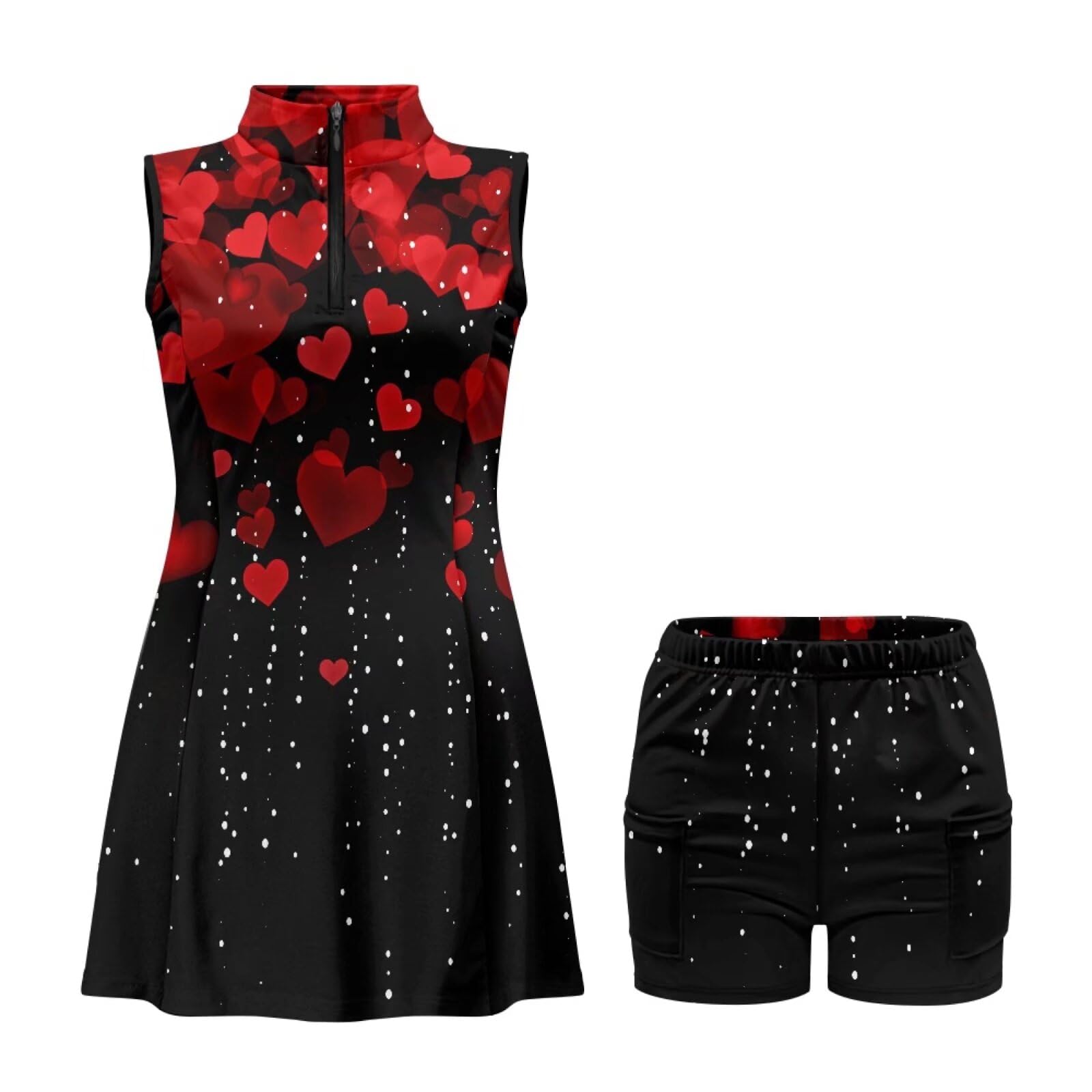 Belidome Vestido de tenis para mujer, vestidos de golf con pantalones cortos integrados, media cremallera, juego de 2 unidades