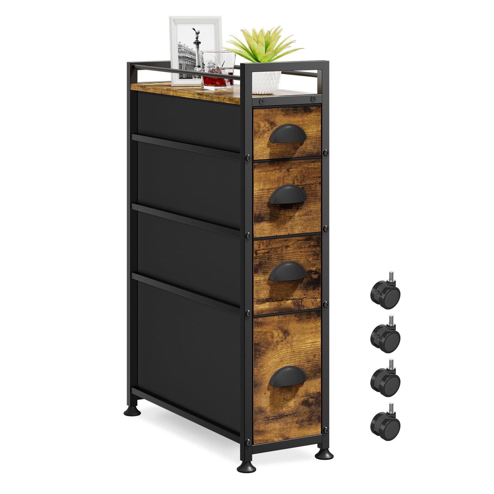 LASZOLA Narrow Cabinet Slim Storage Cart Brown