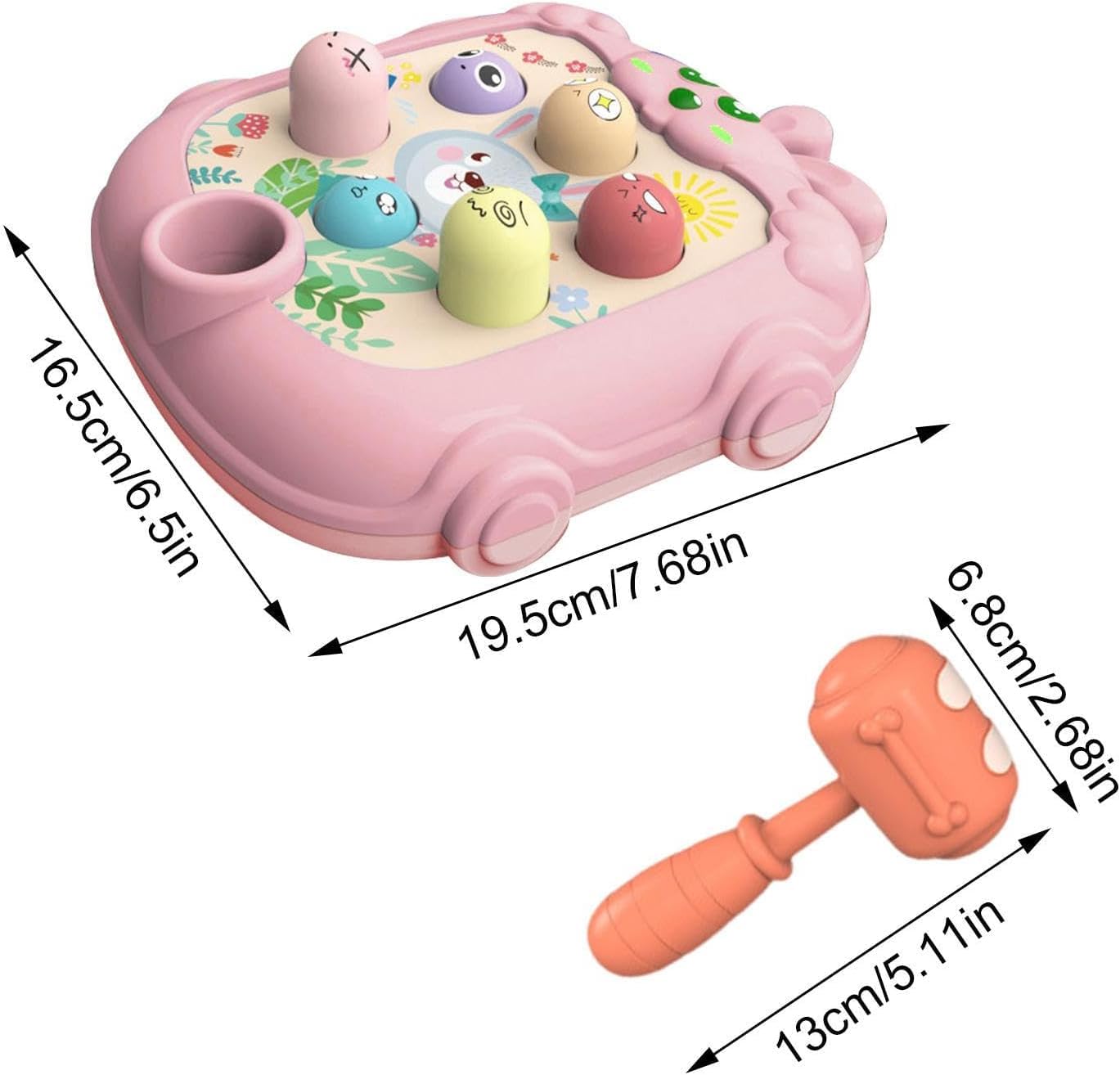 BeFunky Whack Game Mole - Interactive Fidget Toy and Game for Toddler | Cartoon Bunny Design Hammering and Pounding Toys with Hammer (Pink) - Image 4 thumbnail
