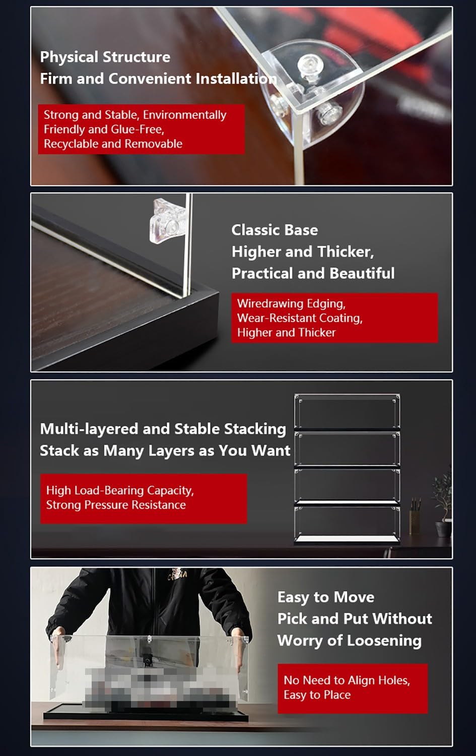 Przezroczysta akrylowa gablota ekspozycyjna, przezroczysta do ochrony modelu(70 * 35 * 15cm)