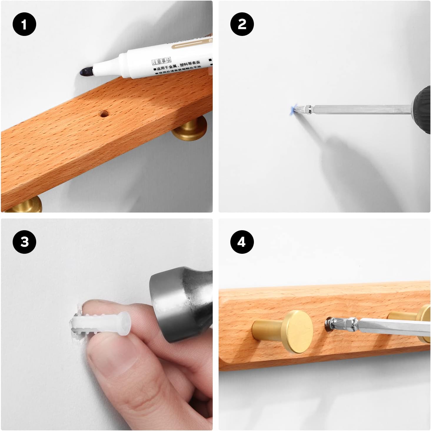 Coat Rack Wall Mounted,Beech Wood Heavy Duty Wall Hooks, Metal Coat Hook Rail with 5 Hooks for Hanging Coats, Backpacks,Towels, Bags, Dog Leashes, Entryway, Bathroom, Bedroom