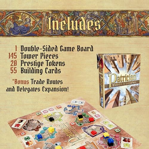 Patrician Towers of Influence, juego de estrategia medieval, 2-5 jugadores, control de área y colección, incluye 2 módulos de expansión, para noche de juegos en familia, edades 8+ miniatura 4