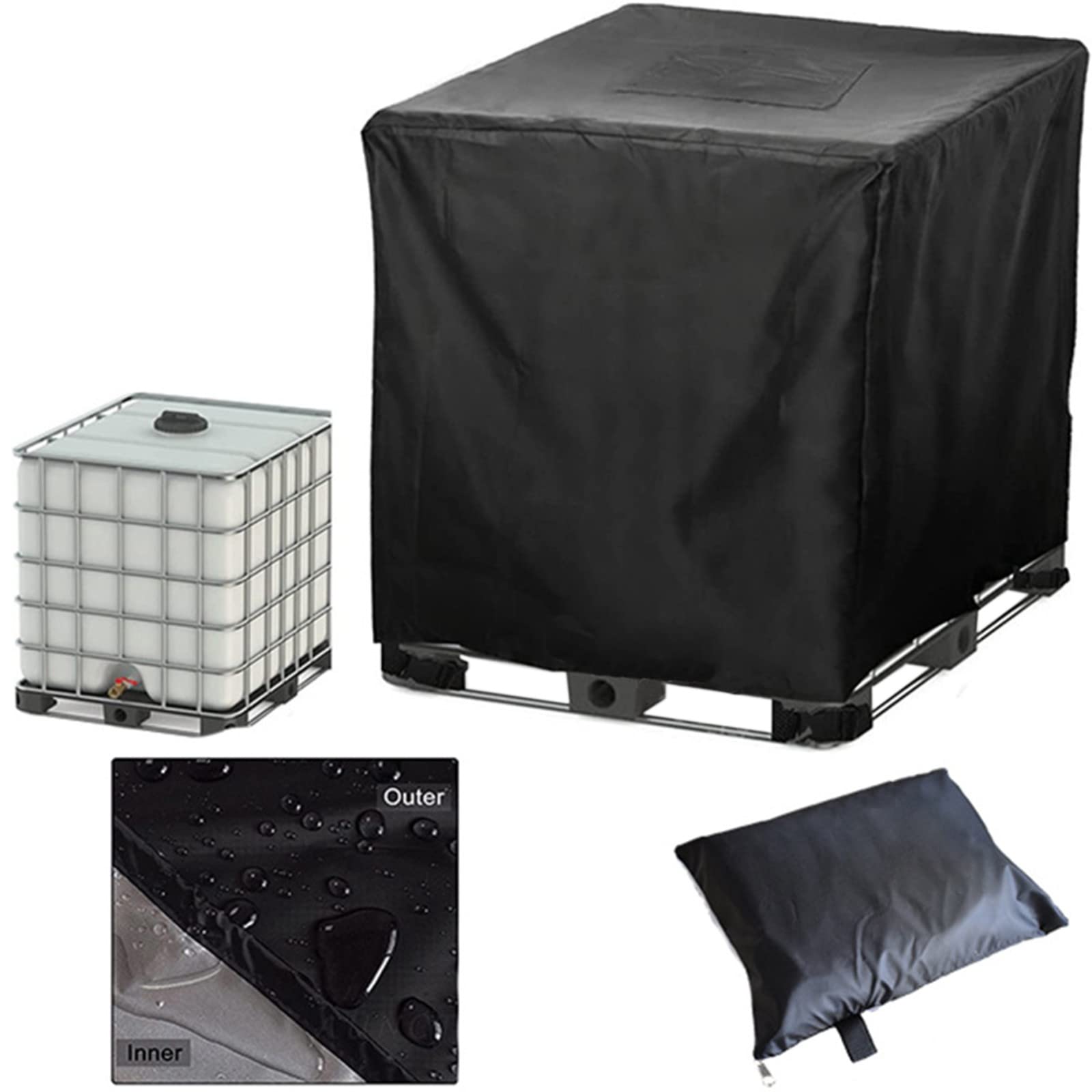 IBC - Cubierta protectora para depósito de agua de 300 L/600 L/800 L/1000 L, resistente a los rayos UV y al polvo, cubierta impermeable para tanque de almacenamiento IBC, protección duradera para