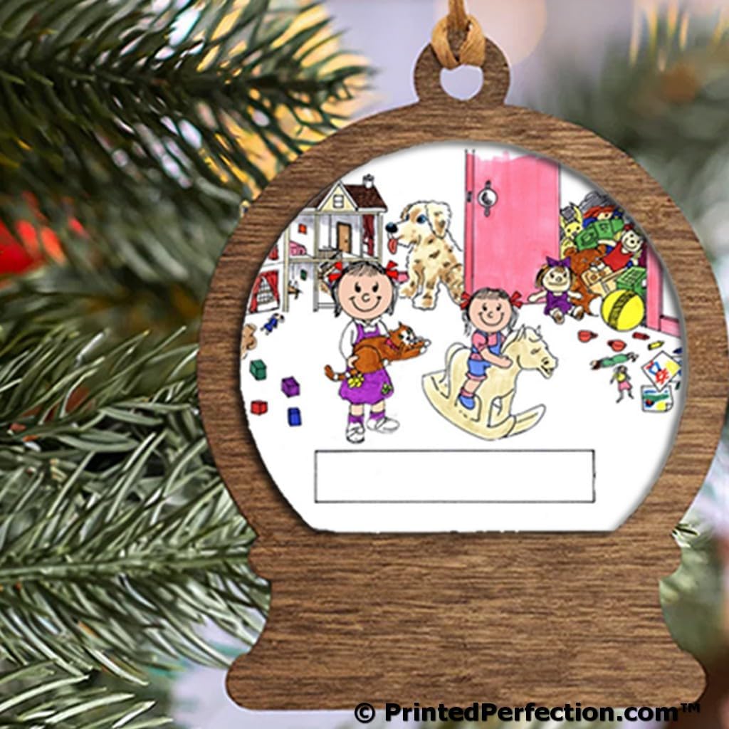 PrintedPerfection.com Personalized Sisters Wooden Snow Globe Shaped Christmas Ornament