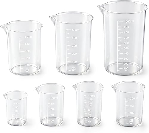Lot de 7 tasses doseuses en verre de 50 à 1000 ml avec graduatio 