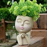 Vista 6 de Macetero de Cabeza con Cara, Macetas Divertidas con Cabezas, Macetas Lindas con Caras de Niña, Macetas Decorativas para Flores, Macetas Lindas