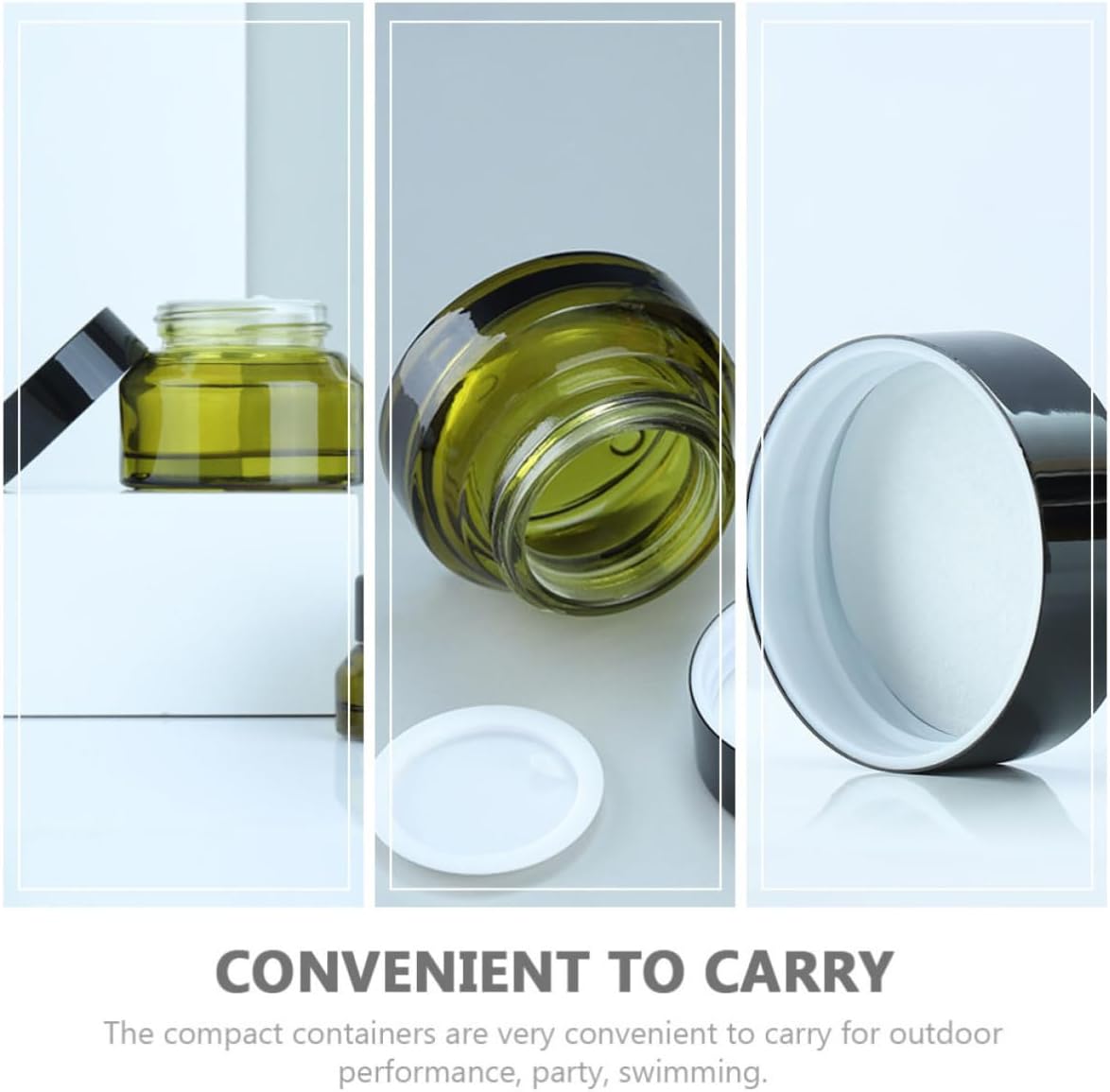 4pcs Glass Cream Containers for Travel and Swimming, Lightweight Green Cosmetic Jars with Leak-proof Lids, Convenient 15g 30g 50g Face Cream Storage Bottles