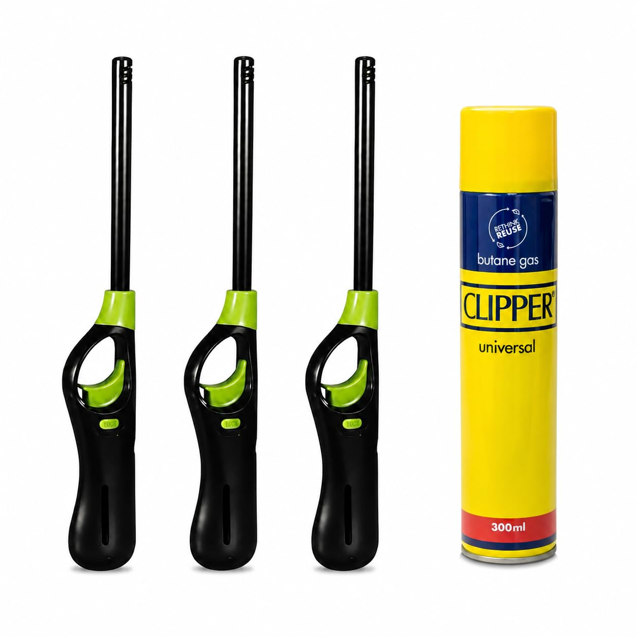 Clipper Gas 300ml With Refillable BBQ Lighter, Universal Refill Fluid for Lighters, BBQ, Camping & Cooking - Reliable & Safe Fuel Solution (Lighter Color Way Vary) (set of 4;)