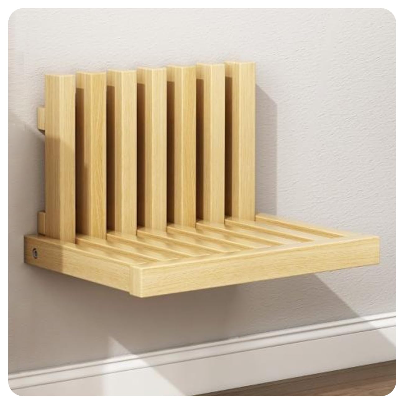 OLizee® Wall-Mounted Folding Stool Shower Seat Bench Entryway Stool Chair Wood Porch Chair Solid Invisible Shoe Changing Stool for Kids Adults Maximum Load 150lb Wood Color