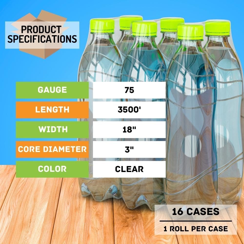 Shrink Film Heat Wrap, 18 Inch x 3500 Feet, 16 Rolls, 75 Gauge Polyolefin Centerfold Perforated Shrink Wrap