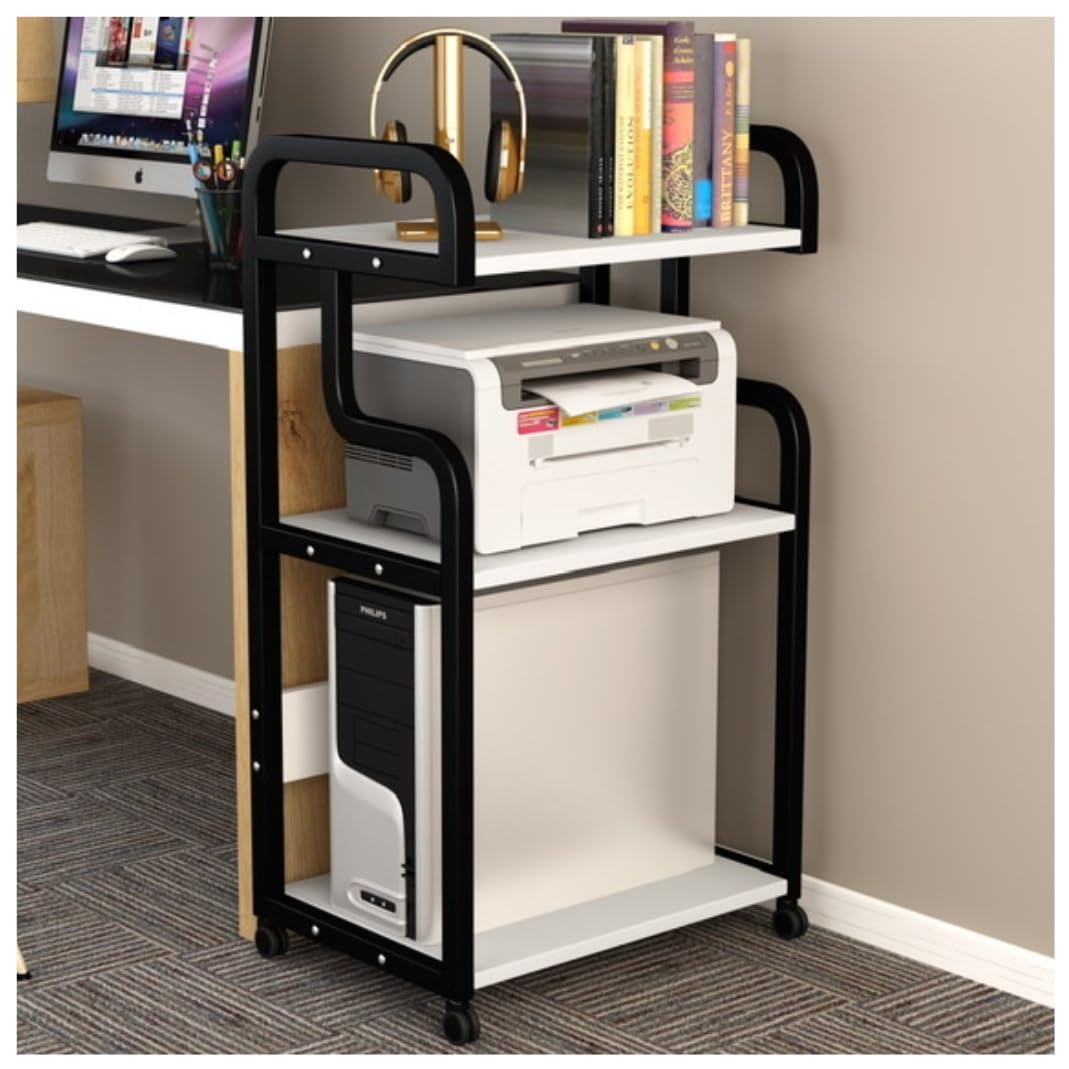 UWEREBFM Printer Stand Printer Stand 3-Tier Movable Printer Stand Floor-Standing Printer Cart Storage Rack On Wheels for Fax Scanner Printer Paper Shredder Stand