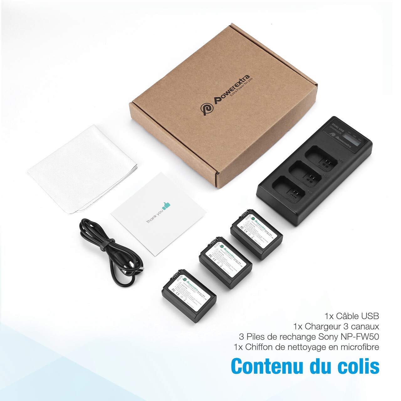 3 Batterie de Rechange 1500mAh et Chargeur LCD 3 Baies pour NP-FW50