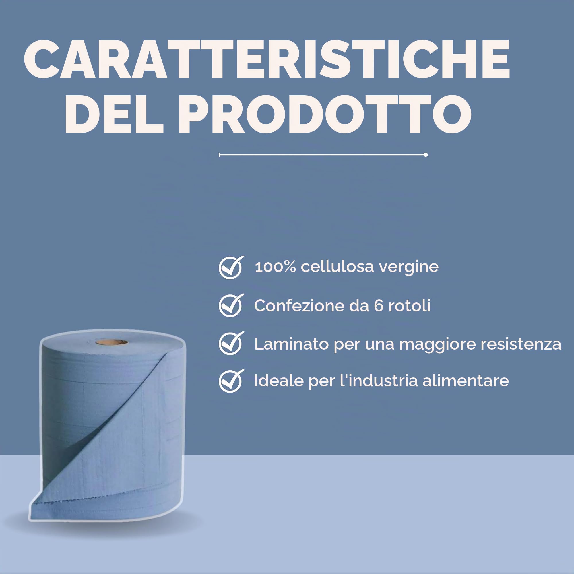 BALSAT Bobine di Carta Industriale di Cellulosa Blu Rotoli di Carta 100% Pasta Vergine Blu. Confezione da 6 bobine di Carta. Finitura laminata | 840 gr per Bobina. Industria alimentare
