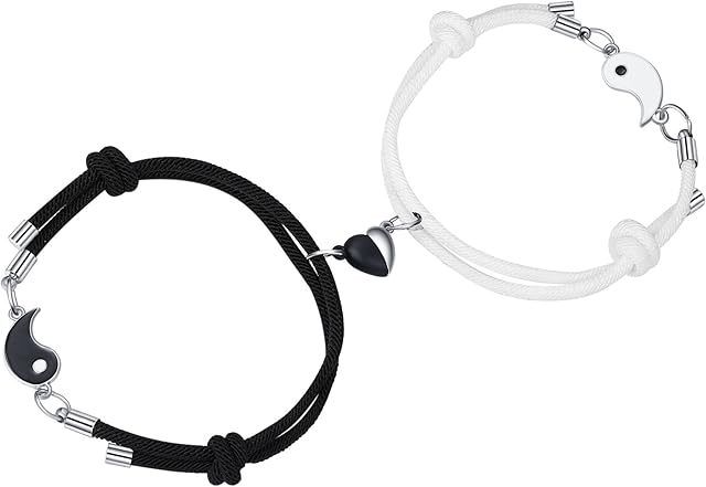 EXGOX Matching Magnetic Bracelets 2PCS Magnetic Couple Bracelets Love Heart Relationship Adjustable Rope Bracelets Gift for Women Men Girlfriend Boyfriend Best Friends Birthday Valentines Day Gifts