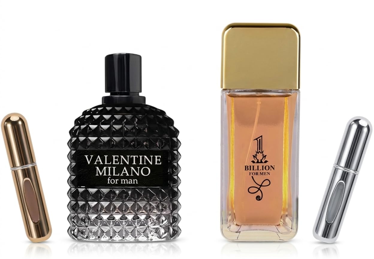 VALENTINE MILANO & 1 BILLION Cologne for Men Combo Pack Eau de Parfum Fragrance for Men 3.4oz/100ml, Natural Spray, Long Lasting (Pack of 2)