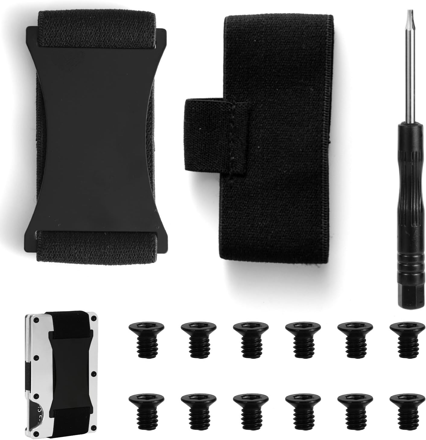 Wallet Elastic Band Replacement, Minimalist Wallet Repair Kit Including Screws and Screwdriver Black Elastic Cash Strap Replacement for Men