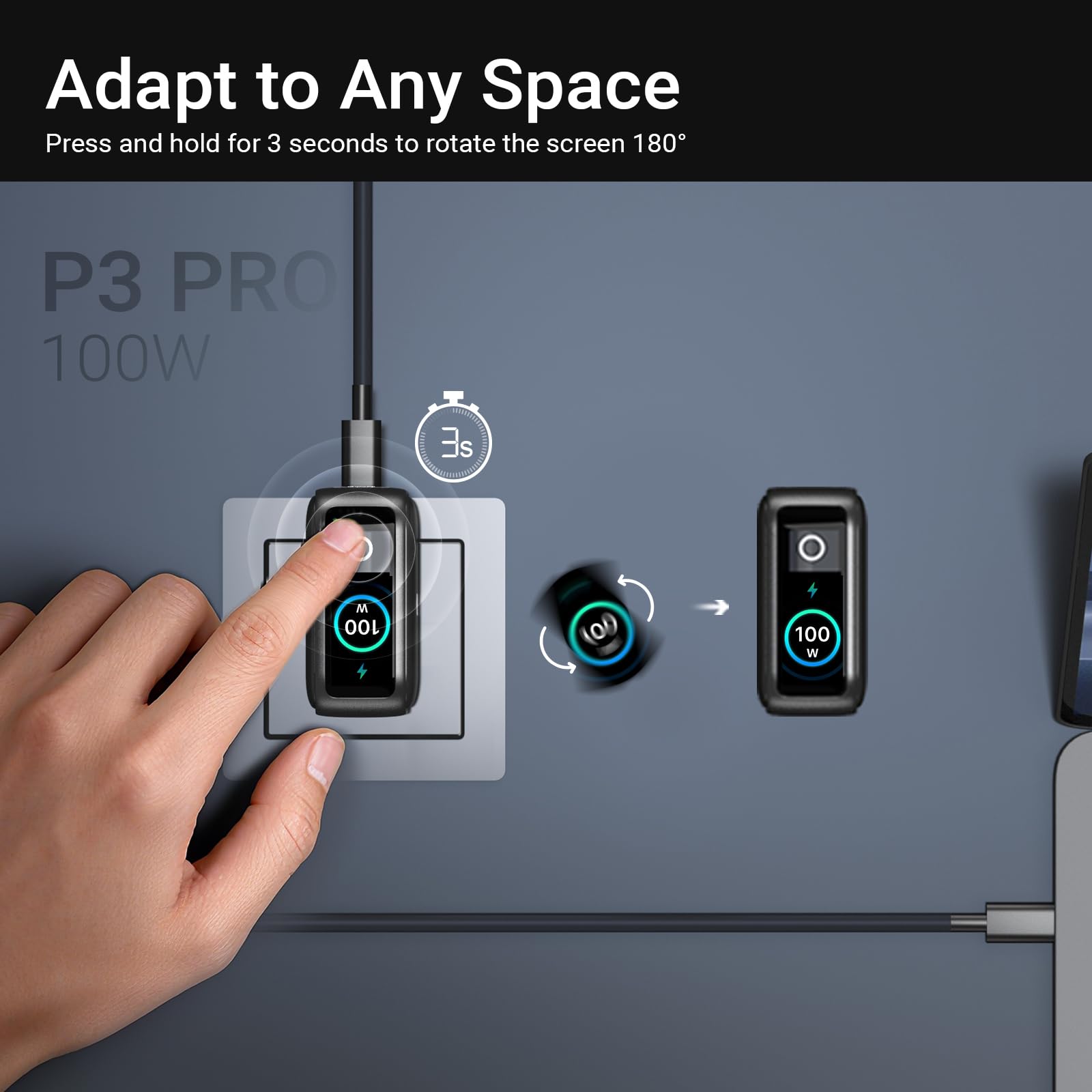 MINIX Ładowarka USB c 100 W, 3-portowa ładowarka GaN z inteligentnym wyświetlaczem i kontrolą dotykową, mocne szybkie ładowanie 100 W do MacBook Pro, iPhone 17/16 Series, Galaxy, Pixel, Laptop i nie
