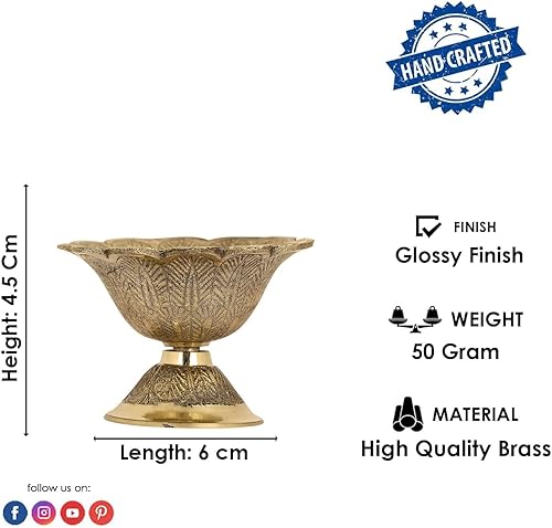 Miniatura 5 de SATVIK - 1 pieza de latón en forma de flor Diya diseño grabado Devdas Metal Akhand Dia Festival Diwali Puja Pooja Mandir Home Temple Oil Lamp con