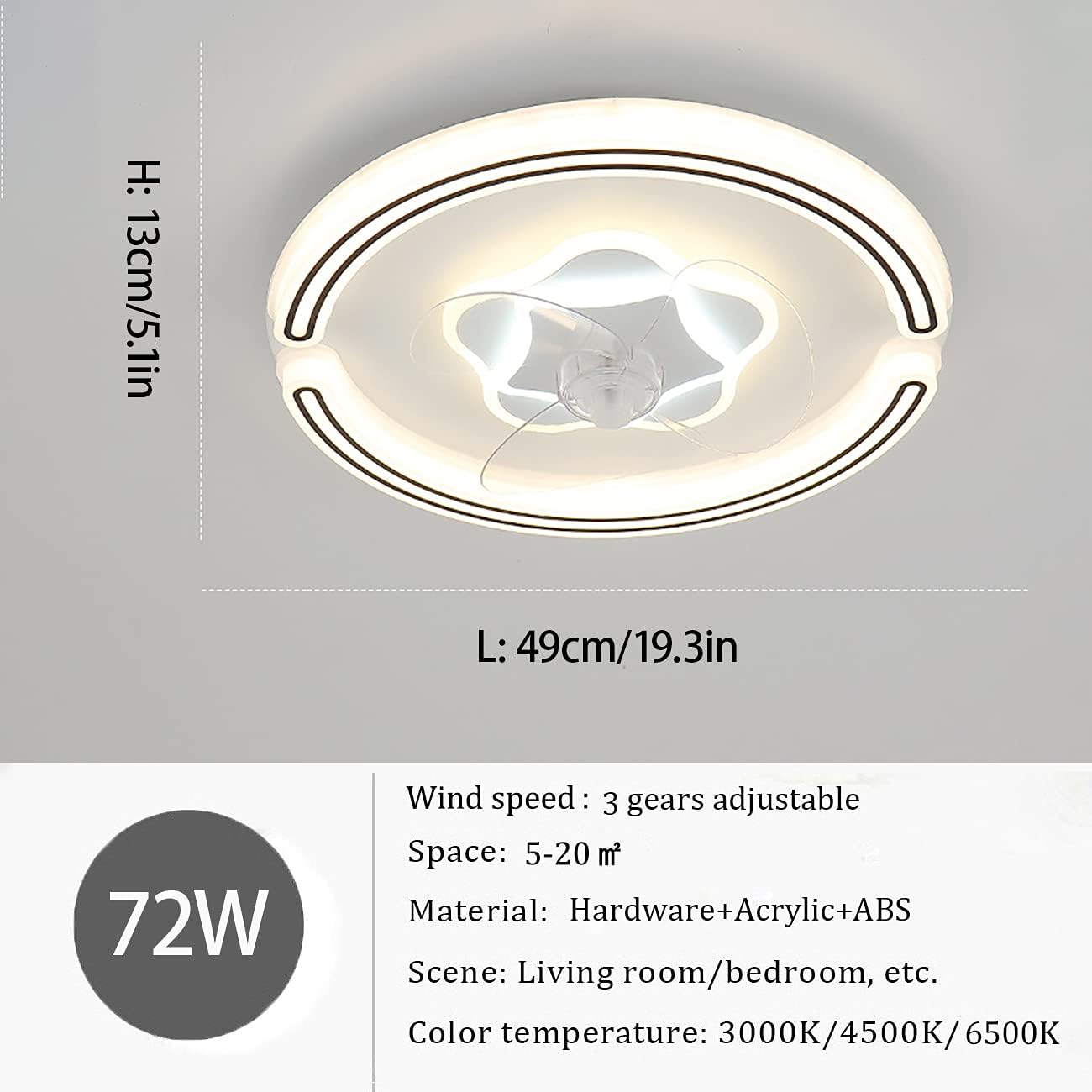 YUEGOO Bedroom Ceiling Fan with Light and Remote Control Silent 3 Speeds with Timer Led Dimmable Kids Fan Ceiling Light 72W Modern Living Room Quiet Ceiling Fan Light/B