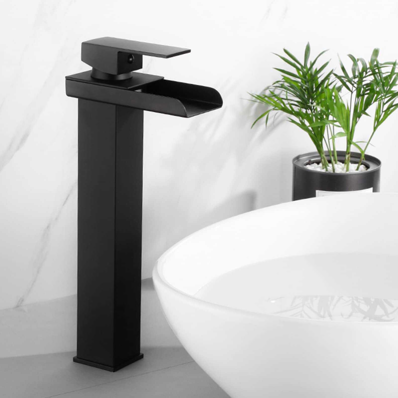 Robinet de salle de bain cascade mitigeur évier chaud et froid noir haut en acier inoxydable