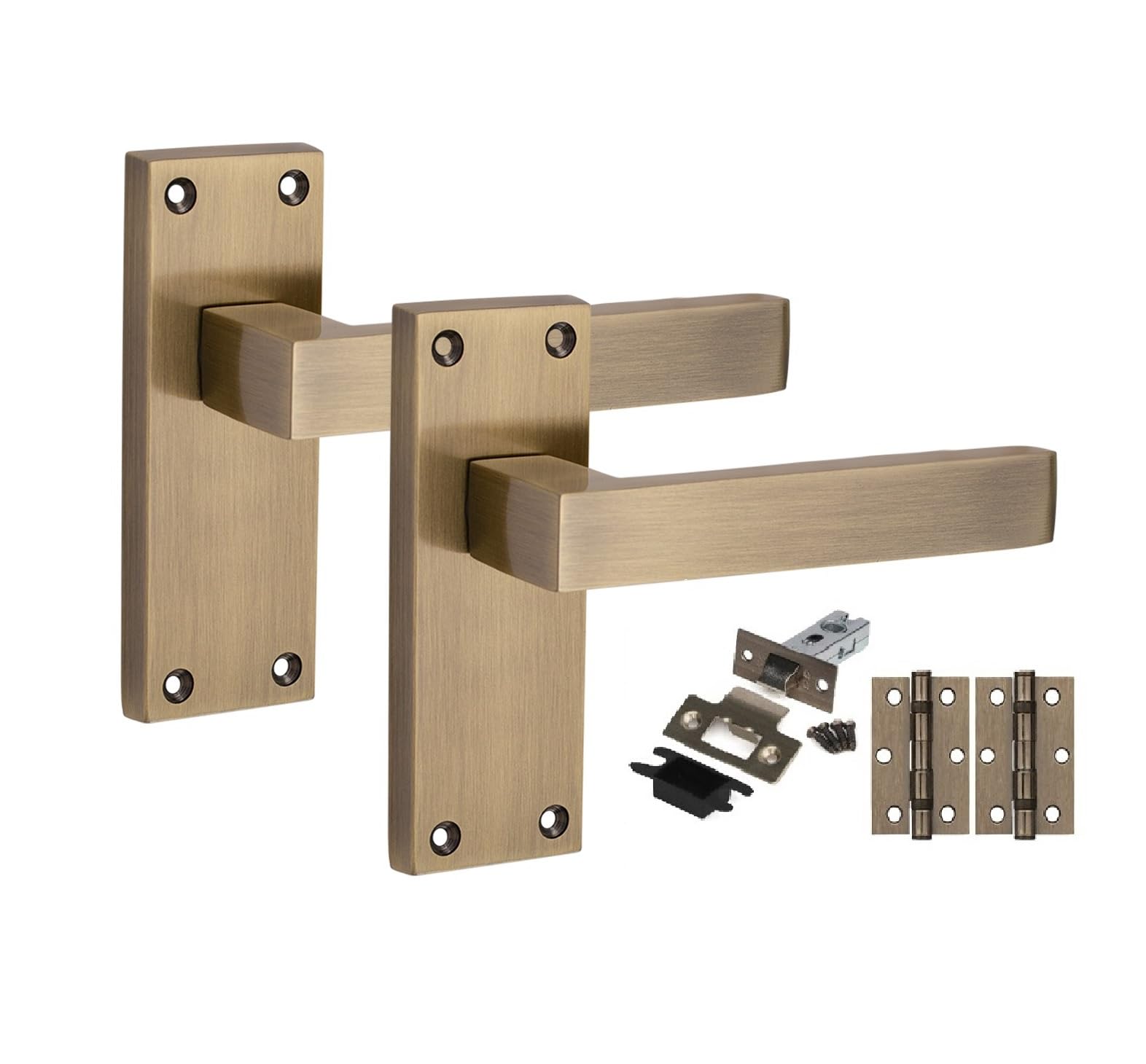Golden Grace Antique Brass 1 Pair Victorian Delta Internal Door Handle Sets 120 X 40Mm With 2.5" Latch & Hinges