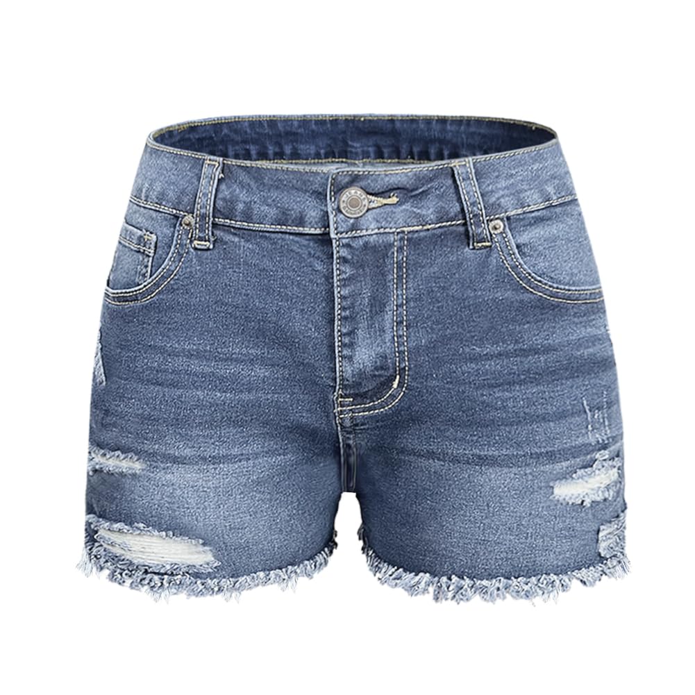 BIUDI FOX Women's High Waist Ripped Jean Shorts Stretch Skinny Destroyed Denim Shorts for Women Light Blue 2XL