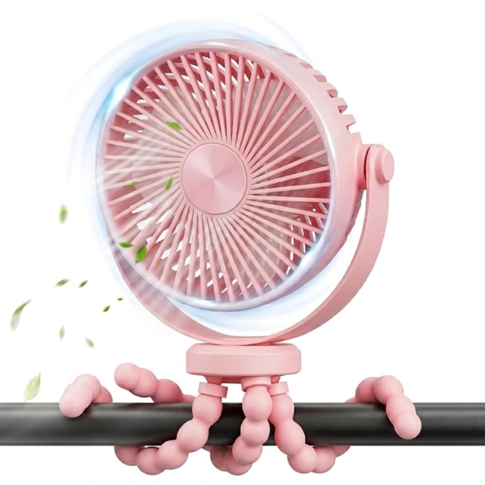 ZORVENIX Mini Portable Pram Fan, 2000mAh Rechargeable Clip On Fan for Stroller, Detachable 3 Speed 360° Rotate, Flexible Tripod Cooling and Type-C Port for Car Seat Crib Outdoor (Pink)