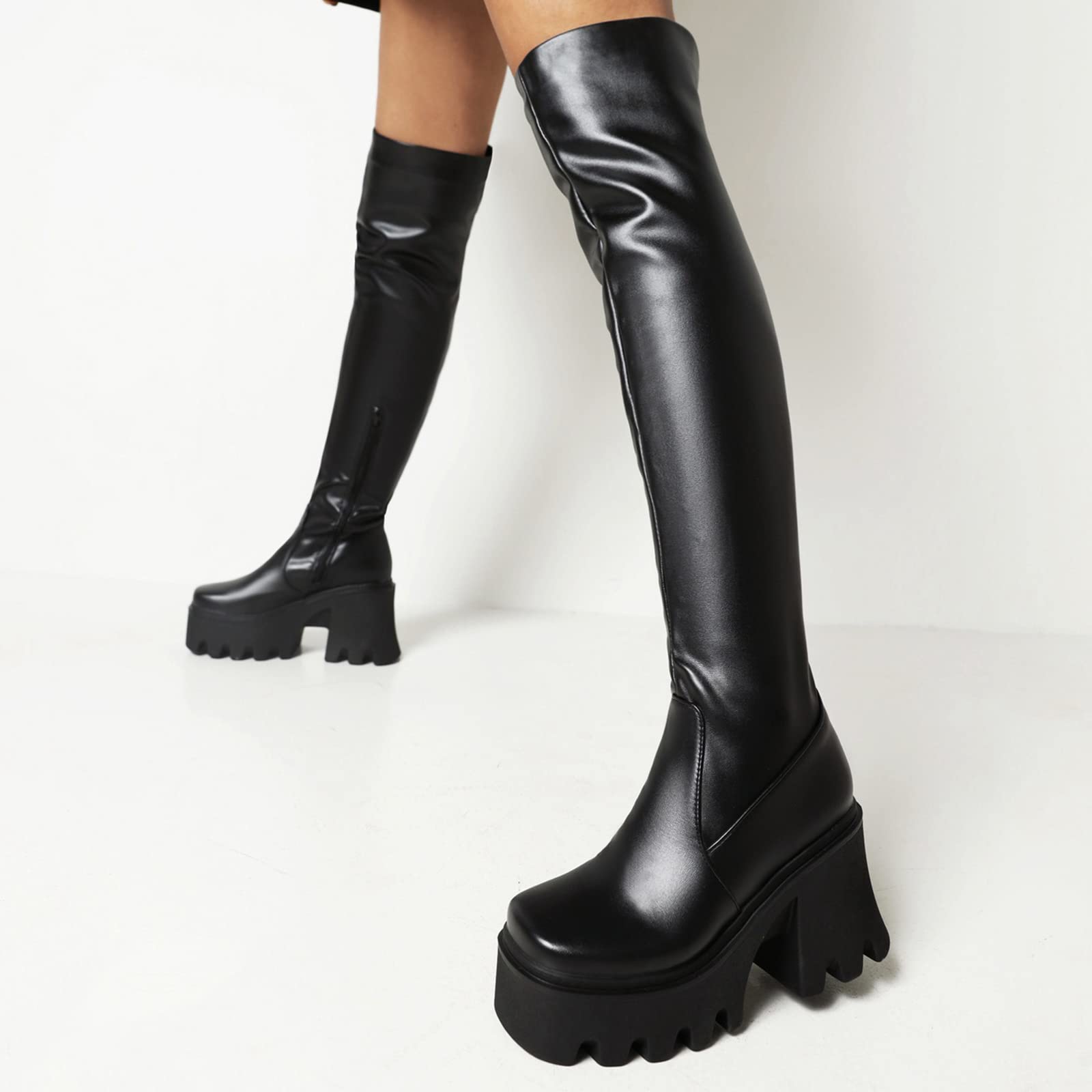 Cuissardes en Cuir Sexy Plateforme sur Les Bottes Au Genou Bottes De Fête