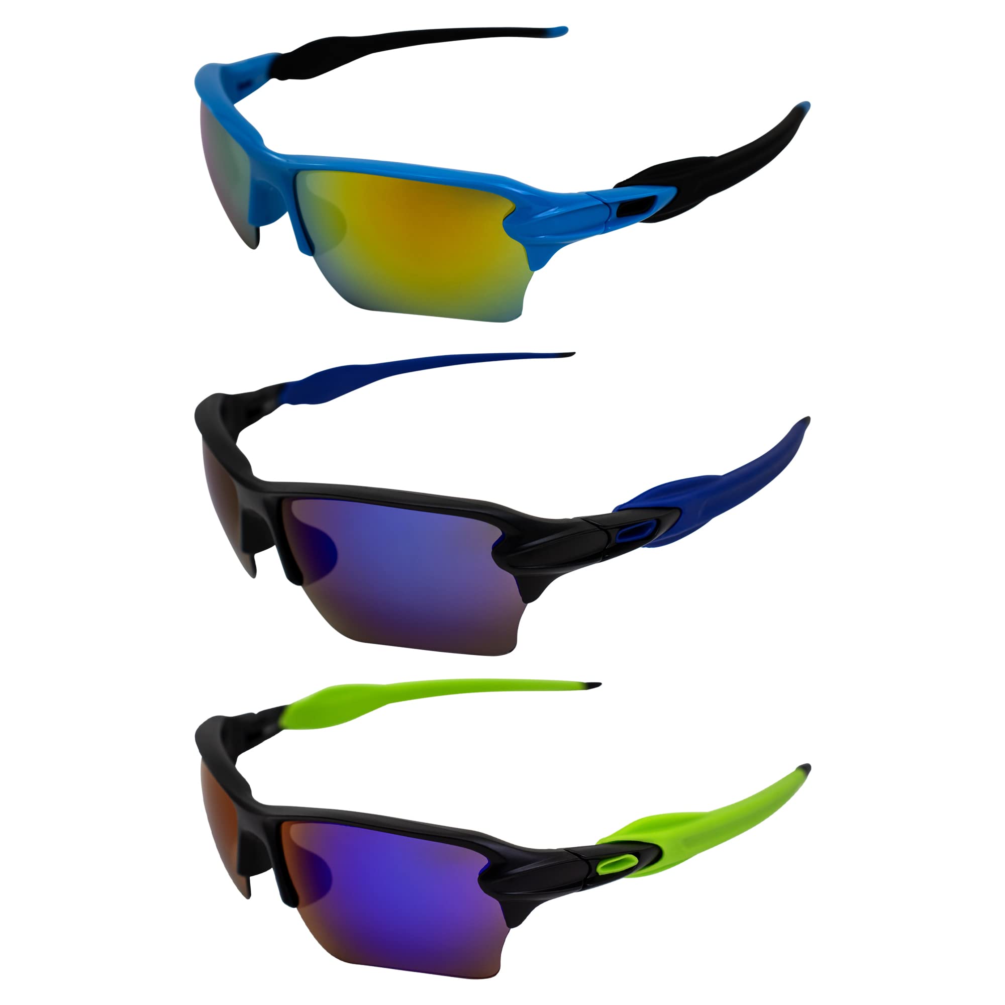 AlterImage Sprint Wraparound Sports Retro Sunglasses for Men or Women 3 Pair Blue & Black Semi-Rimless Frames w/Coinjected Rubber Tips & G-Tech Red/Blue/Green Lenses