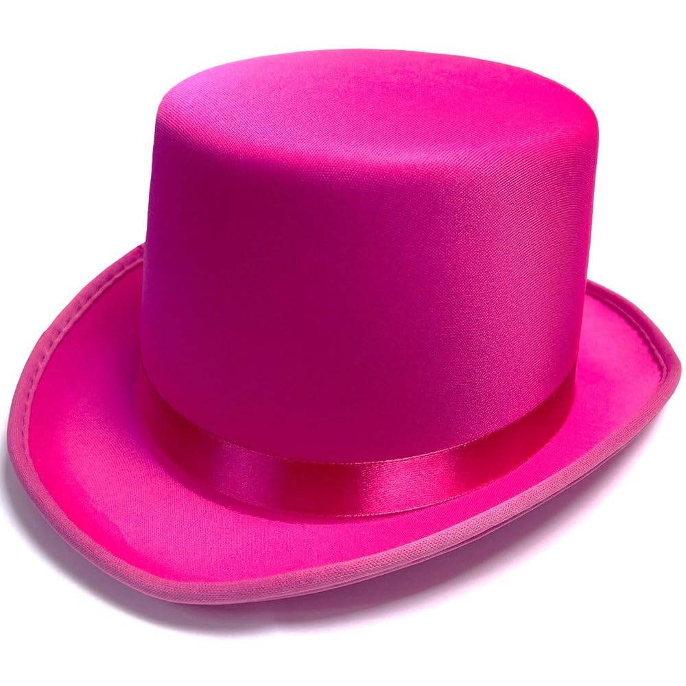 Stylex Party Pick & Choose Funky Colourful Top Hats Reinforced Brim Soft Satin Finish Wedding Halloween Fancy Dress Costume Accessories (Pink)