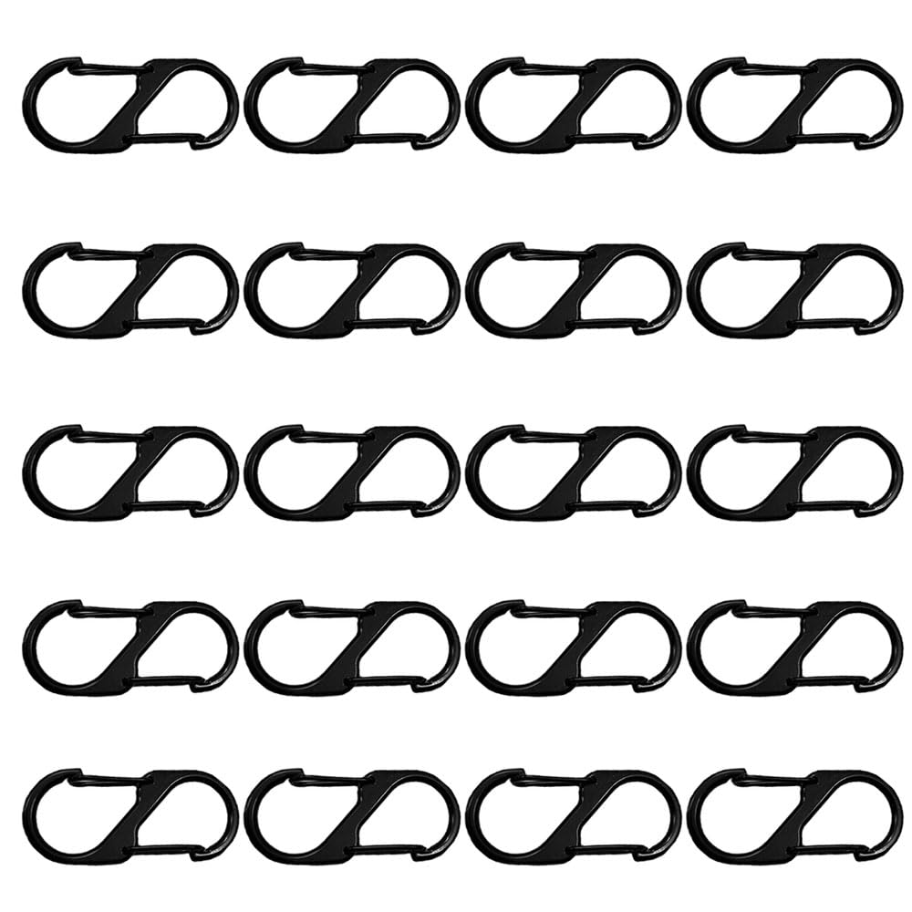Esforzarse Carabiner Keychain 20 Pcs, Carabiner Clip Snap Hooks Lightweight Aluminum S-Type Dual Locking Clips, Mini Carabiner for Outdoor Sports, Fishing, Camping, Black