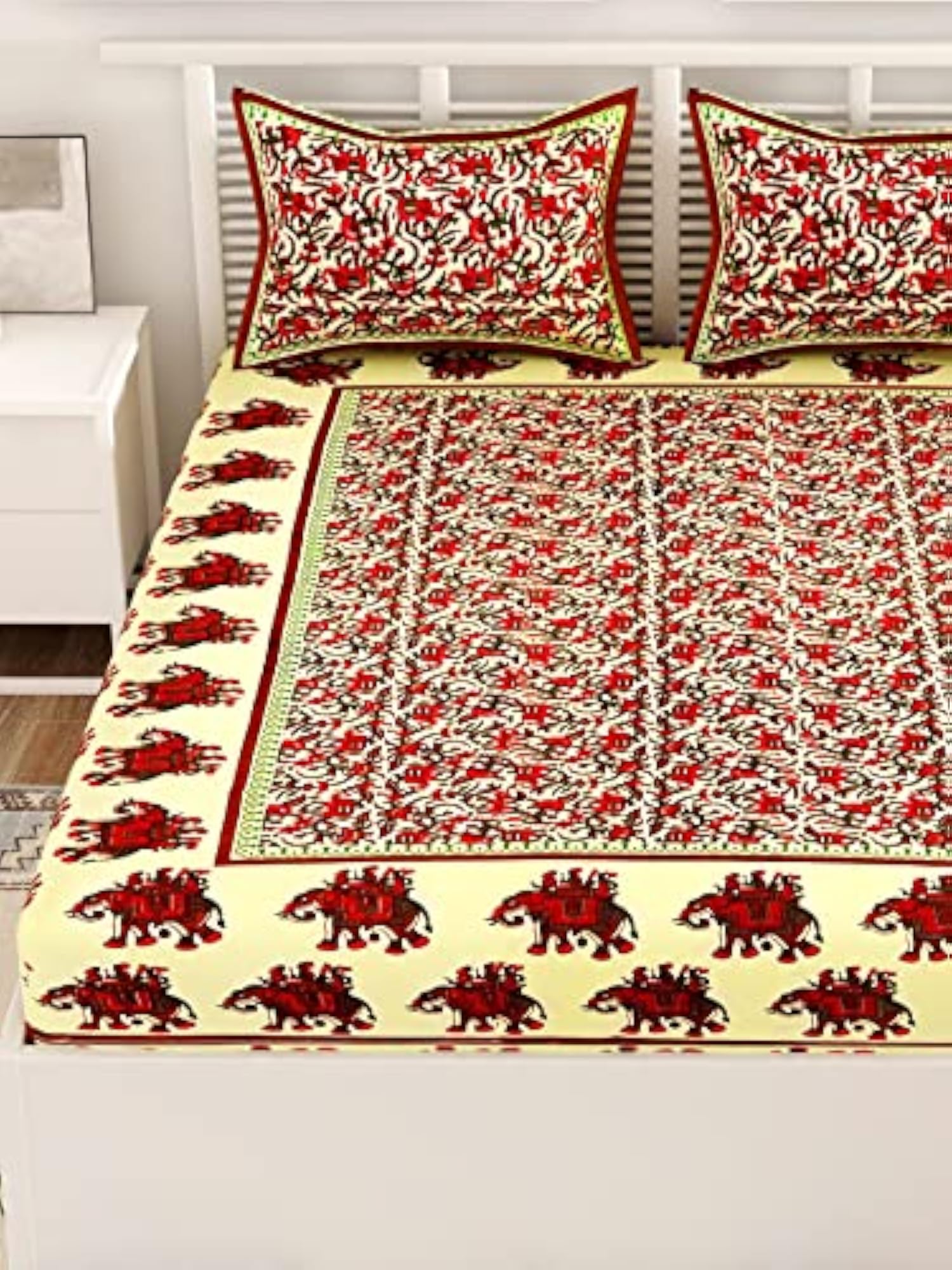 Green Color Rajasthani Traditional Printed Cotton Double Bedsheet
