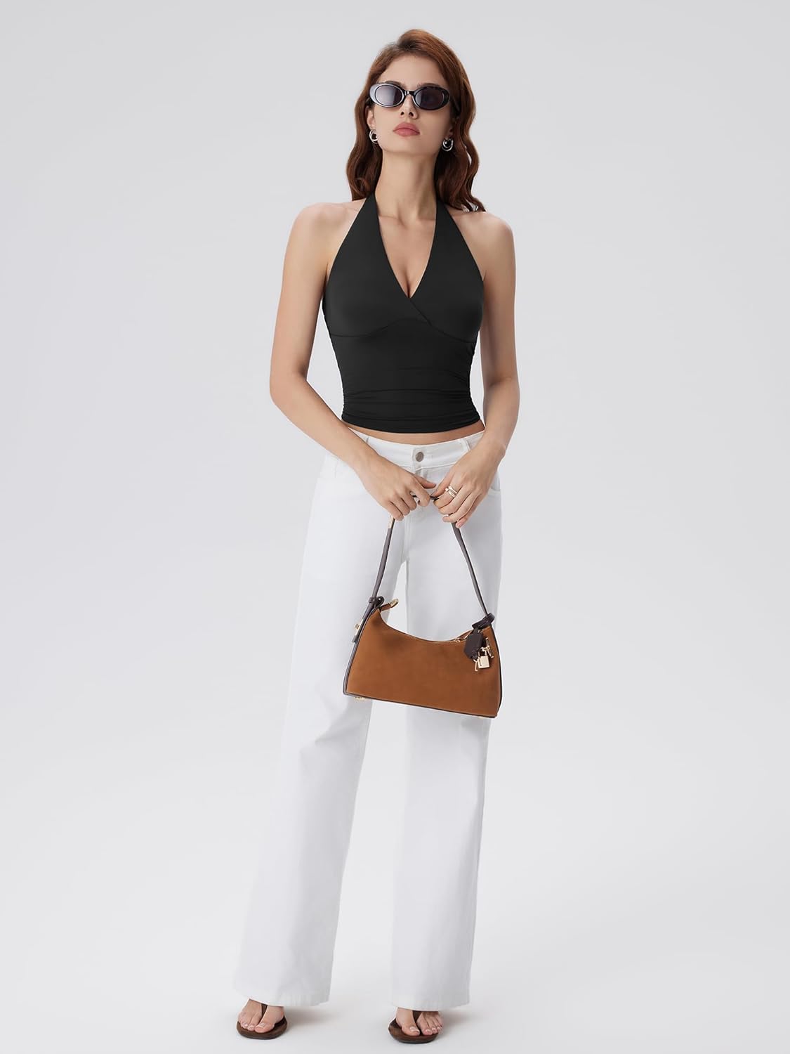 SUUKSESS Women Halter Backless Tank Tops with Built in Bra Double Lined V Neck Y2k Going Out Tops - Image 4