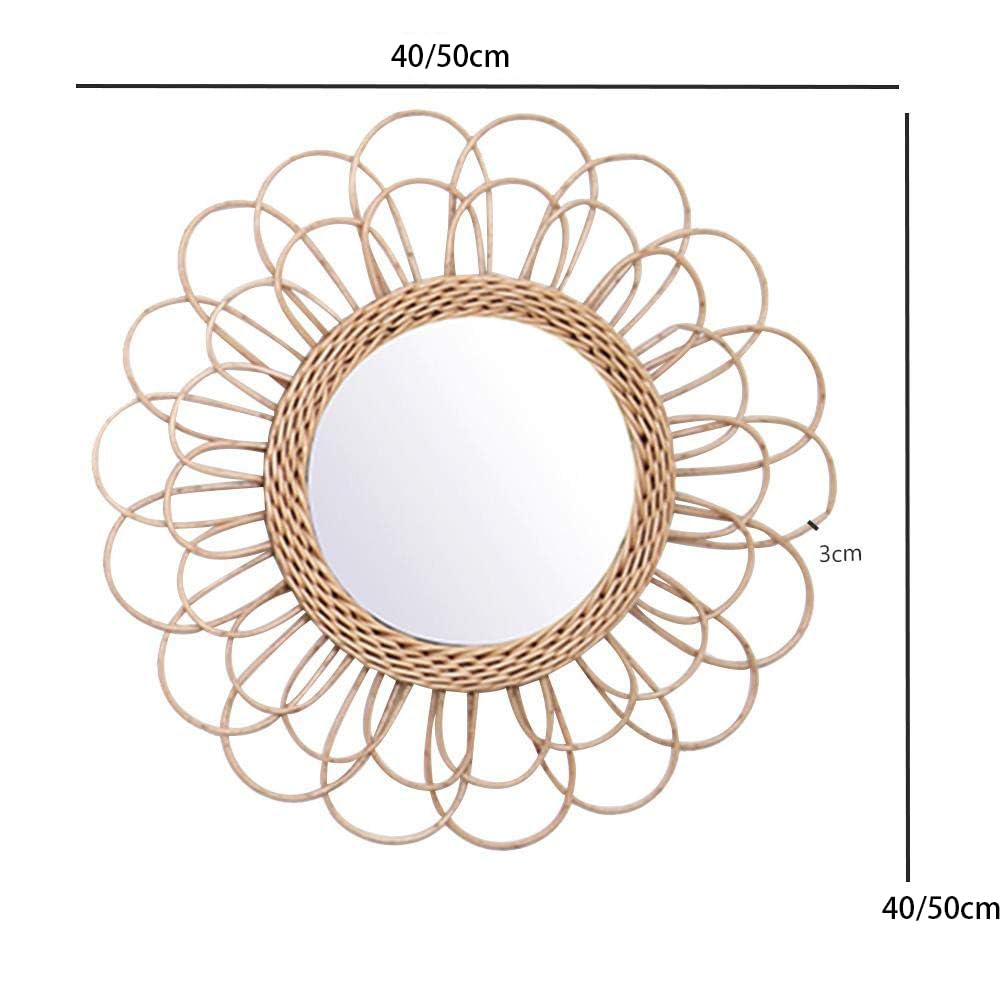 ラタンのミラー円形 ブラウン 直径50cm