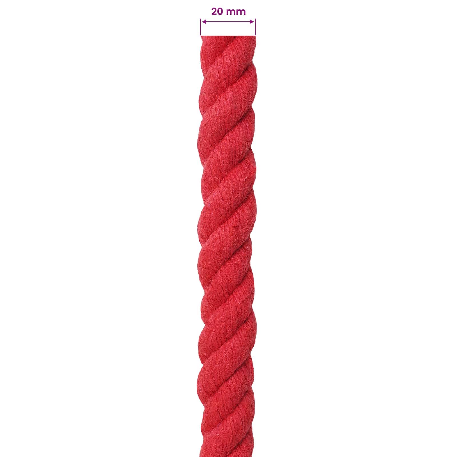 Cuerda de algodón rojo 2 x 2 cm, 100 metros, 3 capas para manualidades y jardín, cuerda resistente para exteriores, bricolaje, colgar, amarre, seguridad y decoración
