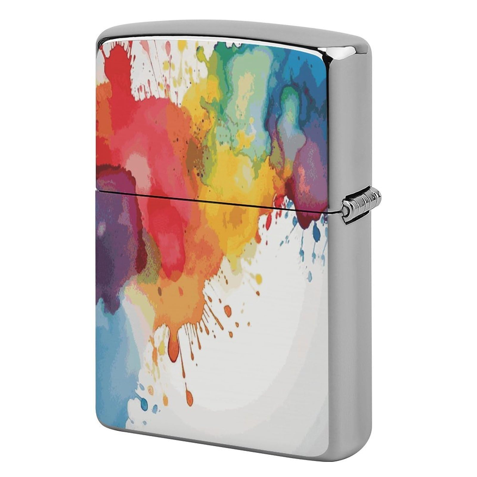 Btcowzrv Style Rainbow Watercolor Splatter Metal Lighter Case Sleeve Cover Holder