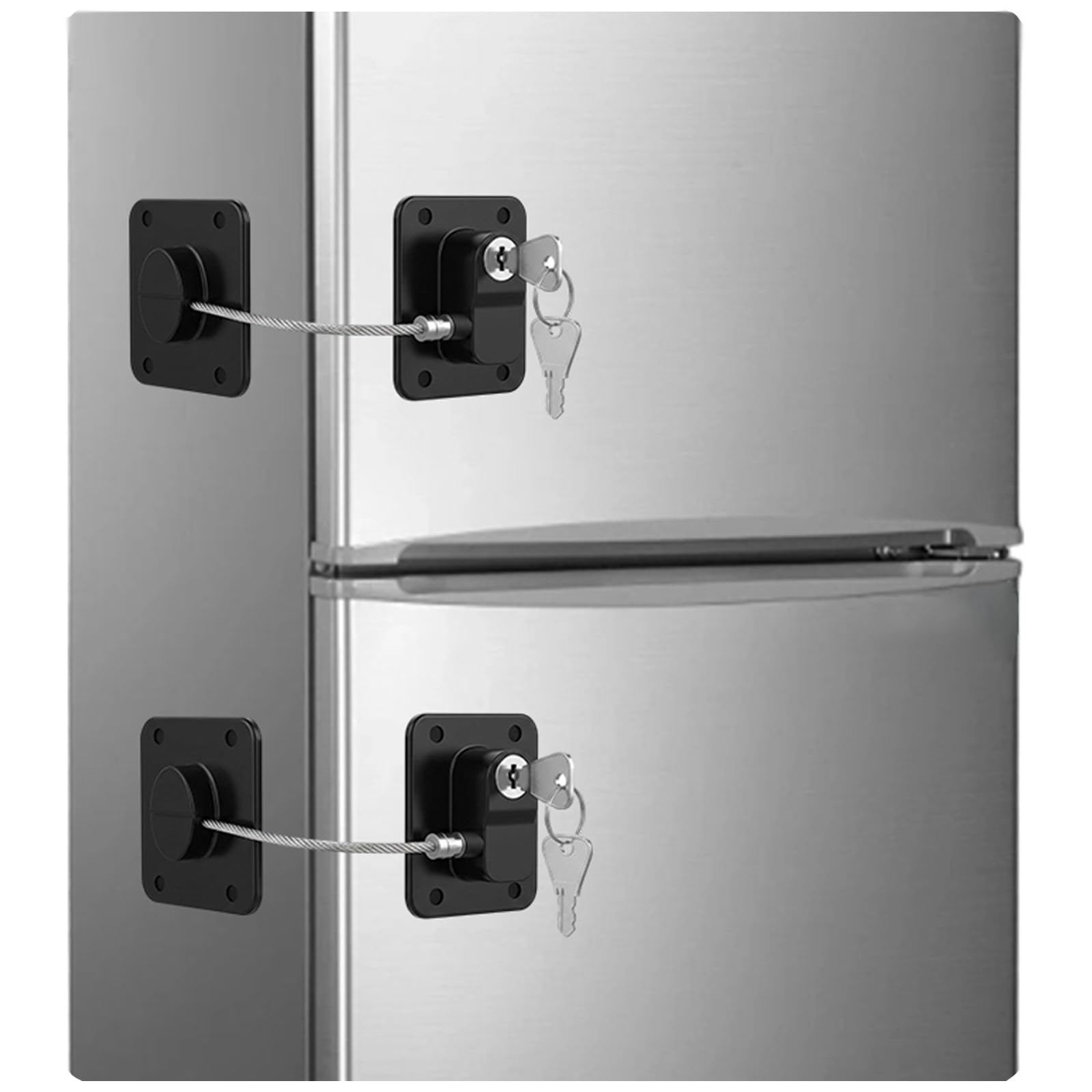 2Pcs Fridge Locks, Multipurpose Household Upgraded Safety Fridge Lock, Refrigerator Lock Adhesive Installation for Refrigerators and Freezers, Durable Construction in Black Finish