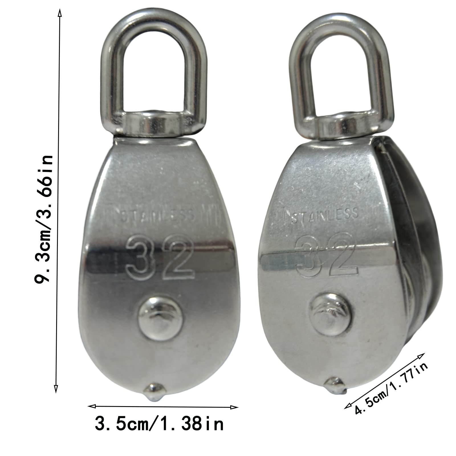 2PZ Carrucola In Acciaio Inox 304 Da 400KG - Puleggia Singola Con Cuscinetti Girevoli M50 - Foto 7