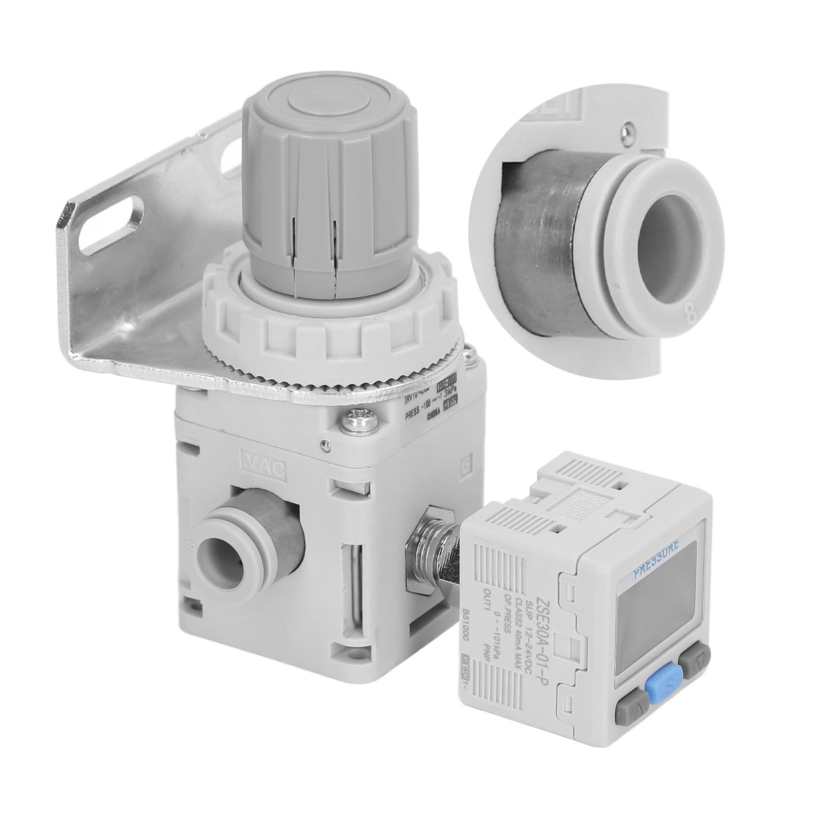 Regolatore Digitale di Pressione Aria con Staffa per Sistemi Pneumatici Vuoto 8mm 5/16in Port Range da -100 a -1,3kPa