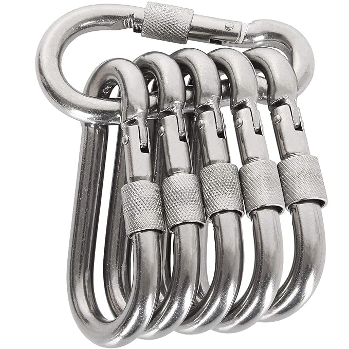 Image of Heavy Duty GI Carabiner Hook Screw Lock Carabiner Hook | Multipurpose Utility Clips for Keys, Bags, Bottles & Daily Use, Pack of 6 for Camping, Climbing, Hammock, Dog Leash, Swing (6)