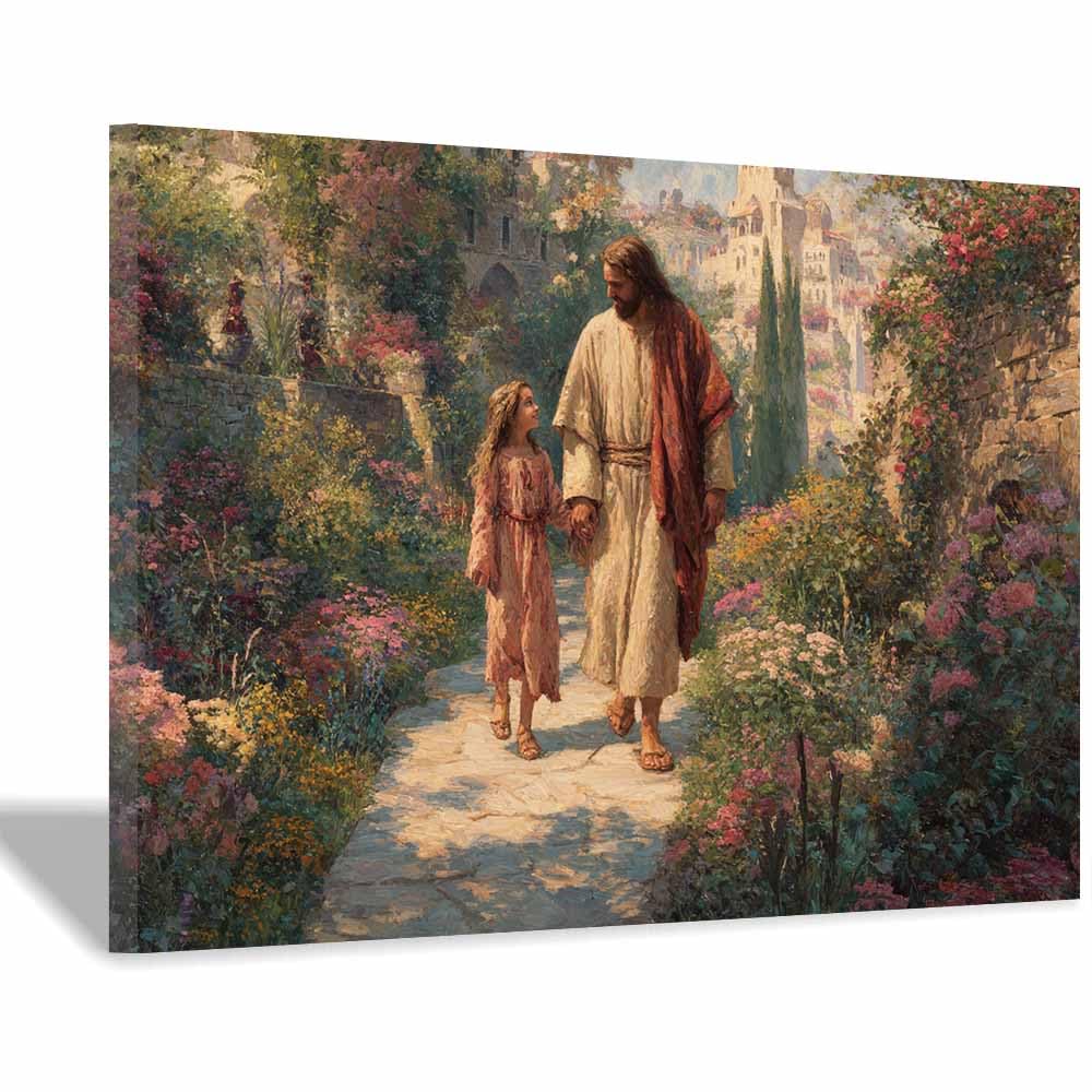 ZAMAEIU Christ Religions Canvas Wall Decor Accompanying thes child Modern Abstract Religious Posters Prints for Living Room Bedroom Church Home Decoration(green)-80x120cm Framed