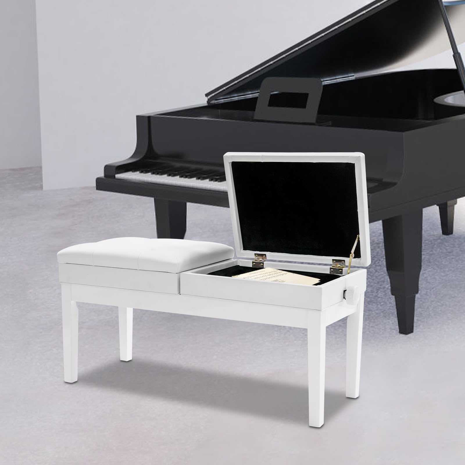 2-Sitzer-Design Höhenverstellbar Klavierhocker Klavierbank Höhenverstellbar Klavierstuhl Keyboard Bank E Piano Bench Ständer Weich gepolsterte Sitzfläche für Lehrer & Schüler, Duo-Auftritte