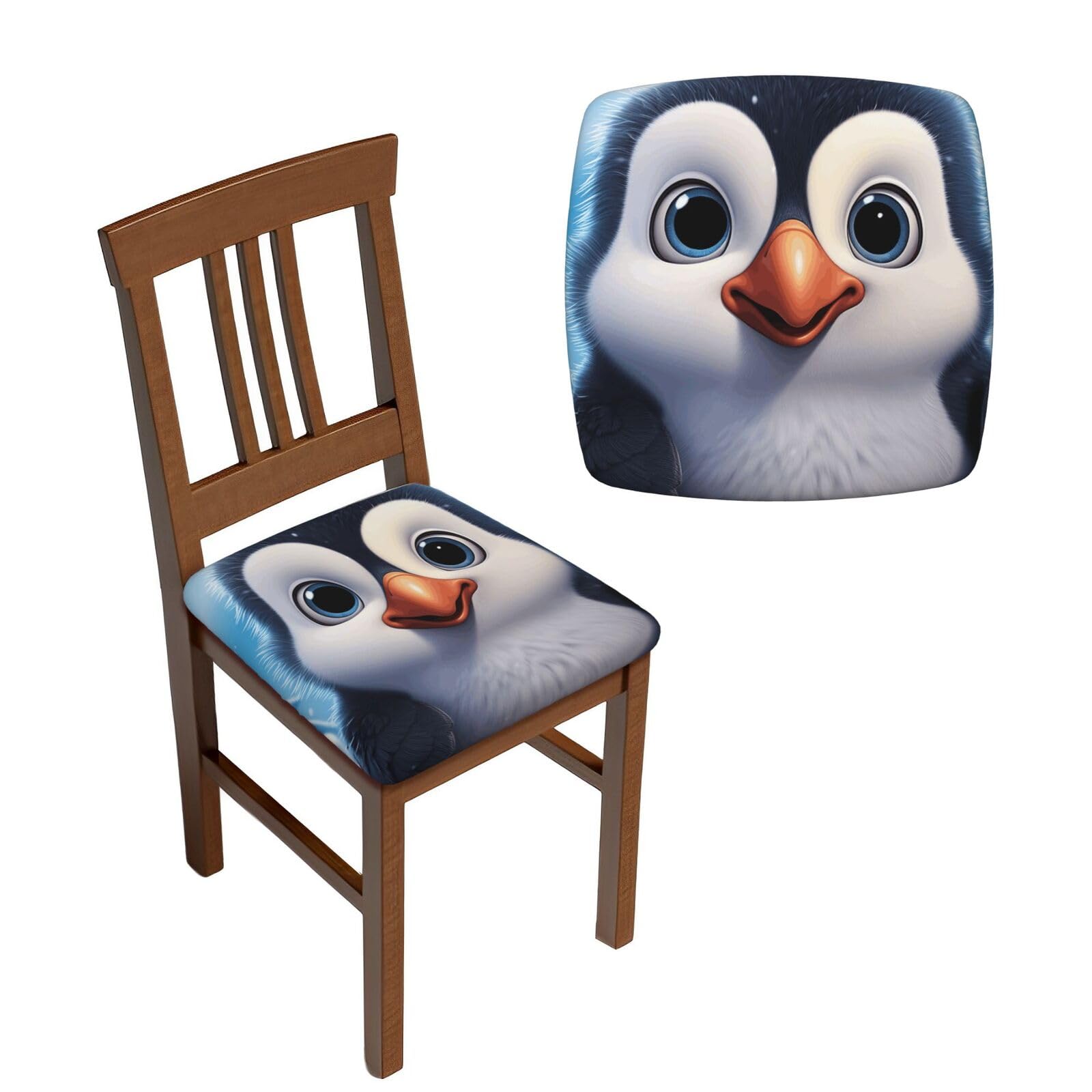 FodPand 2PCS Dining Chair Covers for Dining Room Cartoon Cute Penguin Chair Seat Cover Stretch Parsons Chair Slipcover Removable Washable Seat Cushion Slipcovers Cover for Kitchen Office