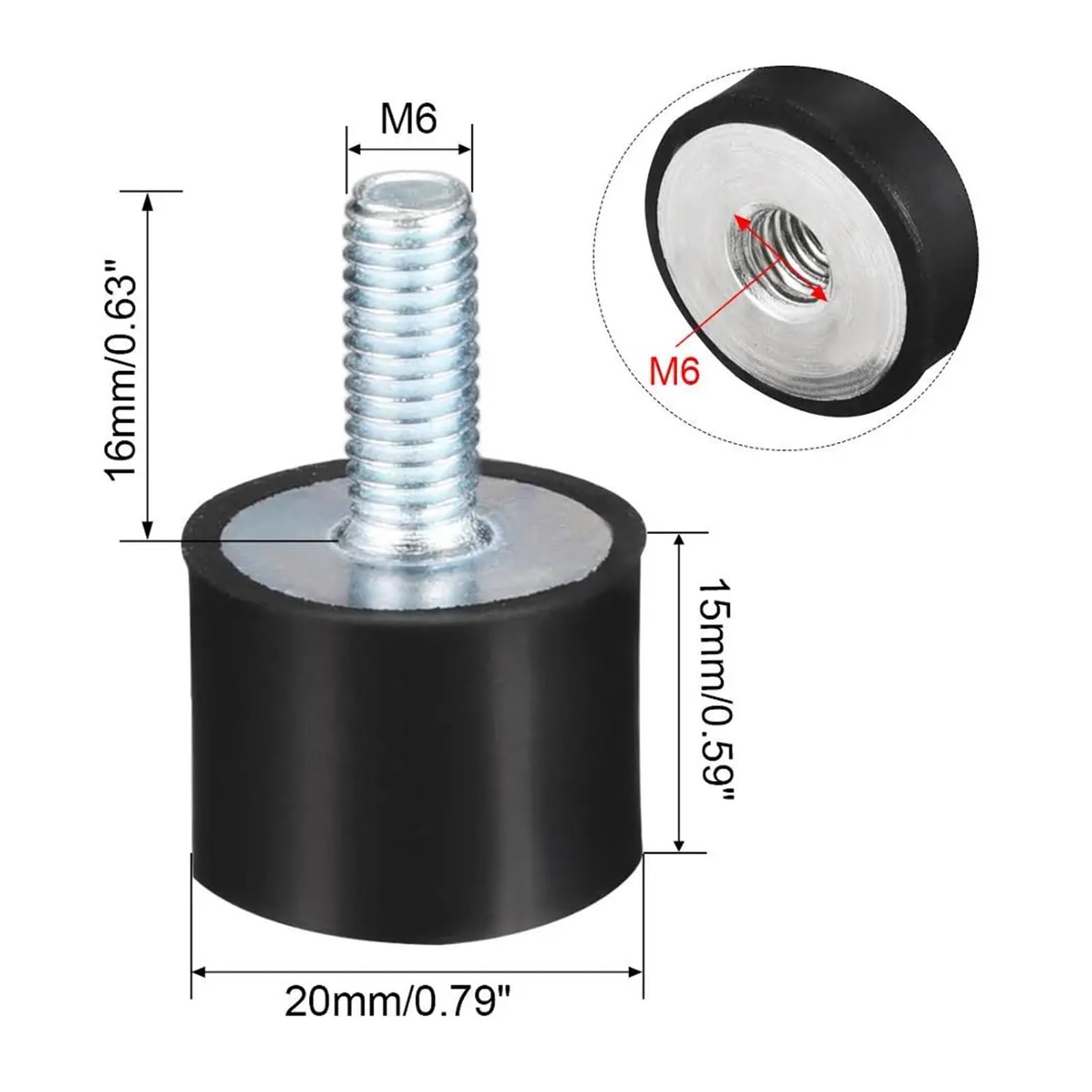 Borchie in Gomma Ammortizzatore 1-8 Pezzi Supporti in M6x16 M6x18 Maschio Femmina Isolatori antivibranti D20xH15 D20xH10(M6x16 D20xH15-8pcs)